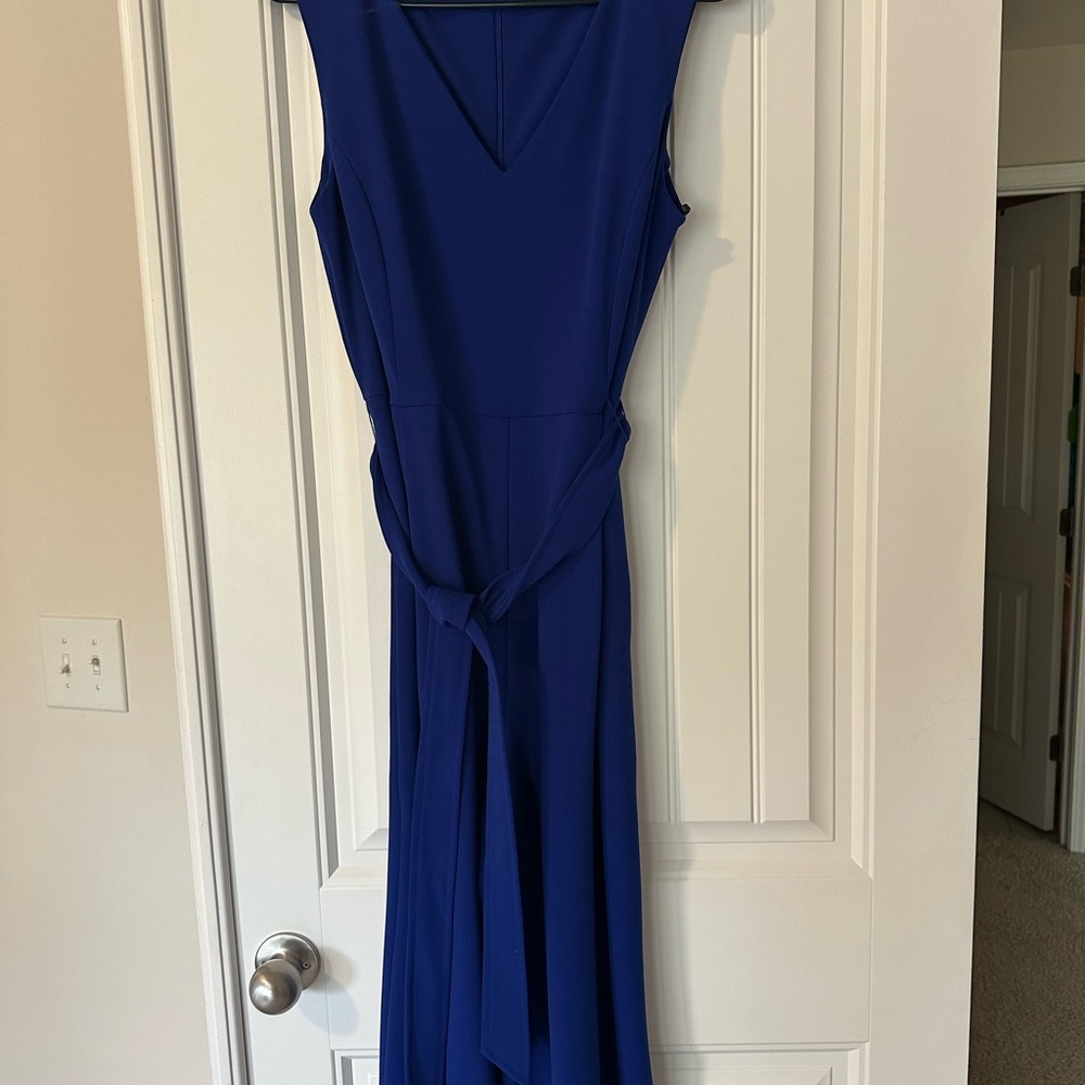 Calvin Klein Elegant Blue Sleeveless Jumpsuit w/tie belt